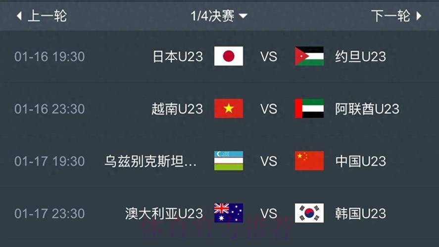 U23男足亚洲杯八强对阵出炉 U23男足亚洲杯八强对阵出炉